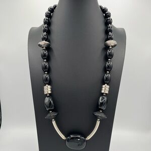 Chunky Black & Silver Tone Statement Necklace